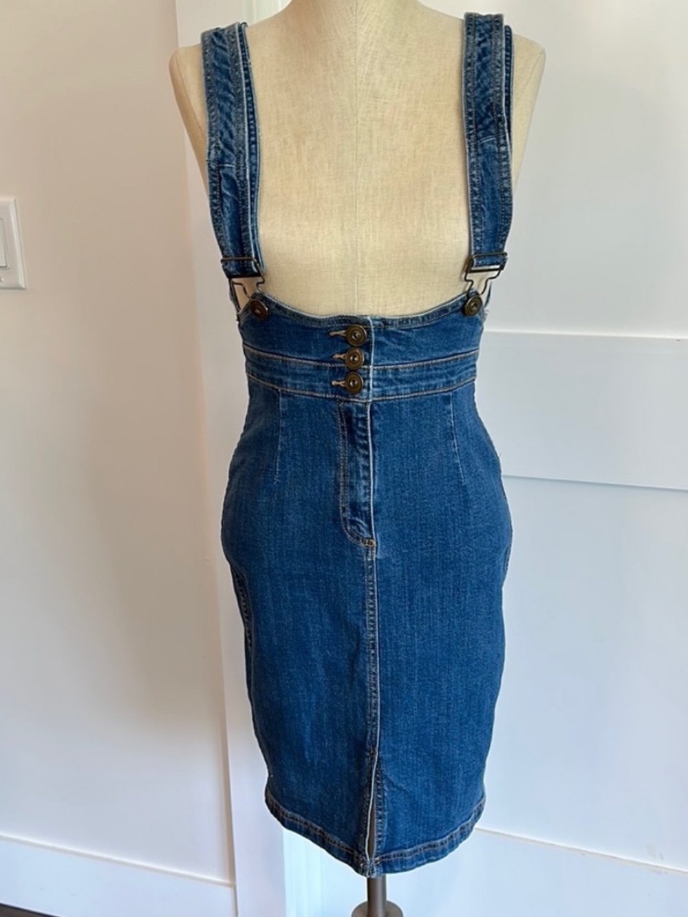 Free People Denim Overall Suspender High Waist Skirt Dress